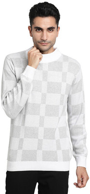 TURTLE Checkered Round Neck Casual Men Grey Sweater