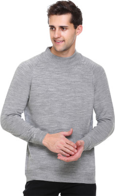 aarbee Solid Round Neck Casual Men Grey Sweater