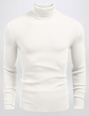 Metro Traders Solid High Neck Casual Men White Sweater