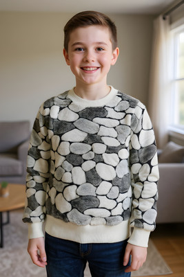 VIVEKGARMENT Printed Round Neck Casual Boys Grey Sweater