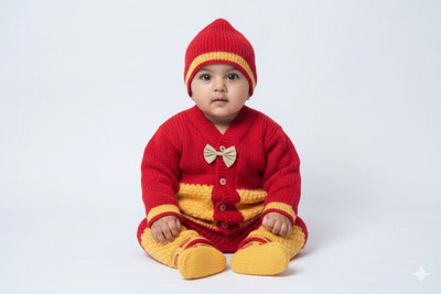 The Mom Creators Self Design V Neck Casual Baby Boys & Baby Girls Red, Yellow Sweater