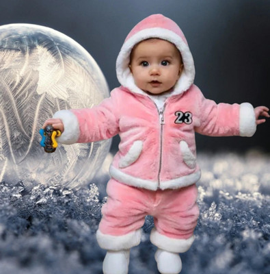 Asent Solid Hooded Neck Casual Baby Boys & Baby Girls Pink Sweater