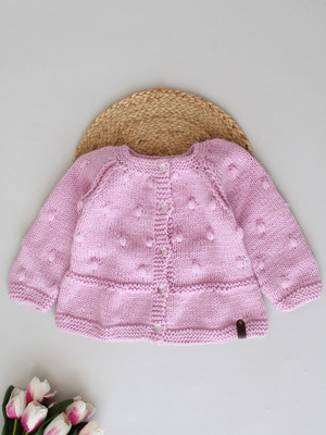 Woonie Self Design Round Neck Casual Baby Boys & Baby Girls Pink Sweater