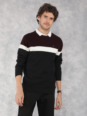 CRIMSOUNE CLUB Colorblock Round Neck Casual Men Red Sweater