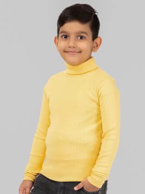 Clothmaster Solid High Neck Casual Boys Yellow Sweater