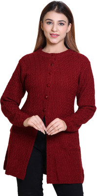 Ogarti Self Design Round Neck Casual Women Maroon Sweater