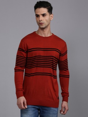 WROGN Striped Round Neck Casual Men Orange Sweater