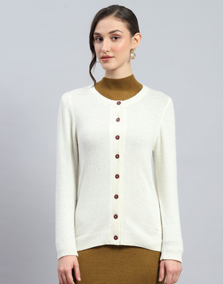 MONTE CARLO Solid Round Neck Casual Women White Sweater