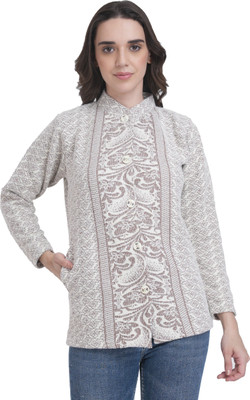Life and style Printed Mandarin Neck Casual Women Grey Sweater
