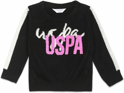 U.S. POLO ASSN. Printed Round Neck Casual Girls Multicolor Sweater