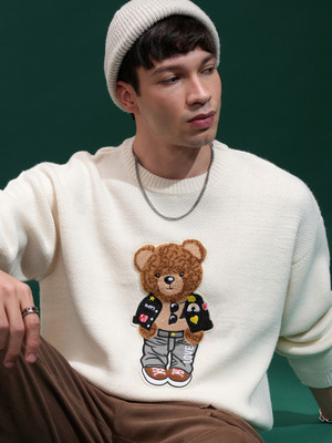 HIGHLANDER Self Design Round Neck Casual Men White Sweater