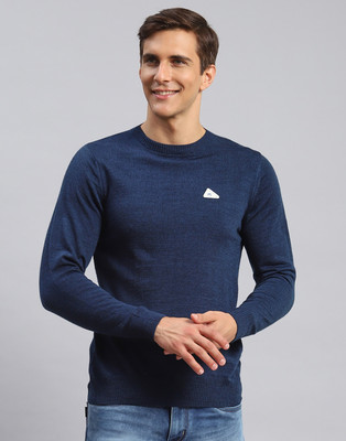 MONTE CARLO Solid Round Neck Casual Men Blue Sweater