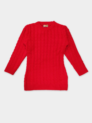 Here&Now X Game Begins Self Design Round Neck Casual Girls Red Sweater