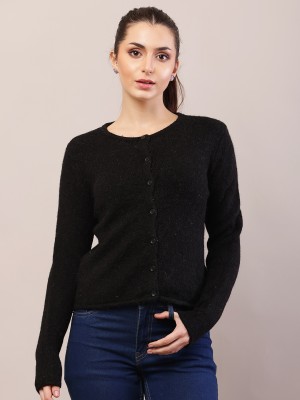 Nobarr Solid Round Neck Casual Women Black Sweater