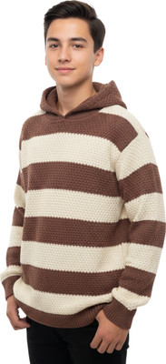 Looks United Solid Hooded Neck Casual Men Beige Sweater