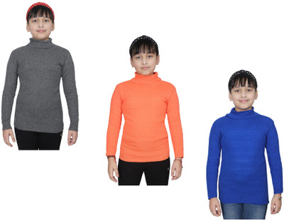 KAVYA Solid High Neck Casual Girls Multicolor Sweater