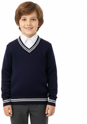 Rudram Arts Solid V Neck Casual Boys Dark Blue Sweater