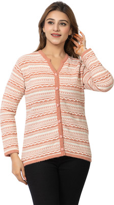 TWENTY ME Printed V Neck Casual Women Pink, White Sweater