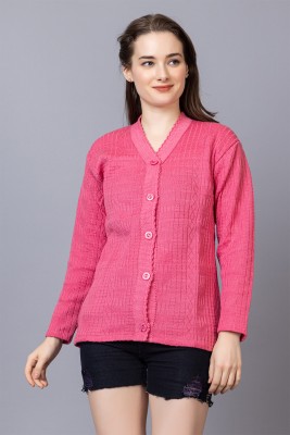 StyleDusk Solid V Neck Casual Women Pink Sweater