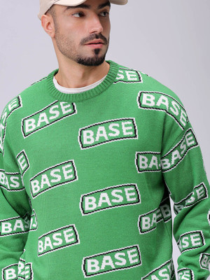 The Indian Garage Co. Printed Crew Neck Casual Men Green Sweater