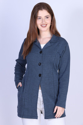Vishal Enterprises Self Design Collared Neck Casual Women Blue Sweater