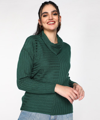 NUMERO UNO Self Design Cowl Neck Casual Women Dark Green Sweater