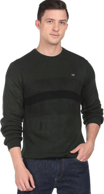 Arrow Sport Woven Round Neck Casual Men Green Sweater