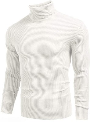 FREAKS Woven High Neck Casual Men White Sweater
