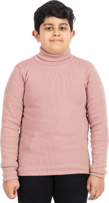 YHA Striped High Neck Casual Boys Pink Sweater
