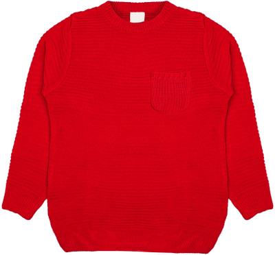 CHKOKKO Woven, Self Design Mandarin Neck Casual Baby Boys Red Sweater