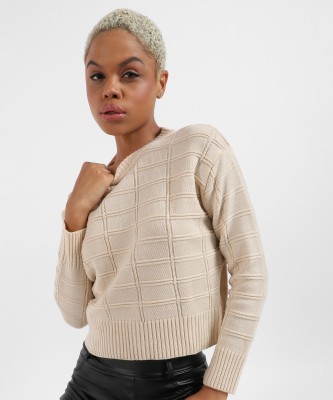 CAMPUS SUTRA Solid High Neck Casual Women Beige Sweater