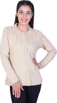 Varenyam Self Design Round Neck Lounge Wear Women Beige Sweater