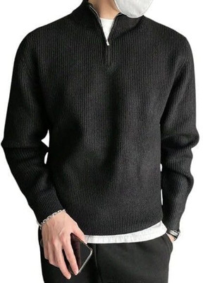 COLORCHAKRA Self Design High Neck Casual Men Black Sweater