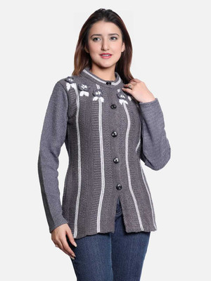 MANAVINTERNATIONAL Embroidered Round Neck Casual Women Pink Sweater