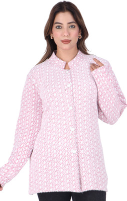 WOOL 4U Self Design Collared Neck Casual Women Pink Sweater