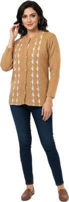 Kriti Striped Round Neck Casual Women Beige Sweater