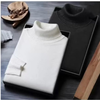 R ARHAN Solid Turtle Neck Casual Men White, Black Sweater