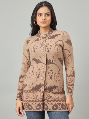DUKE Self Design Mandarin Neck Casual Women Brown Sweater