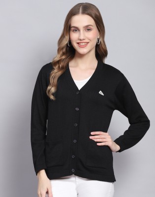 MONTE CARLO Solid V Neck Casual Women Black Sweater