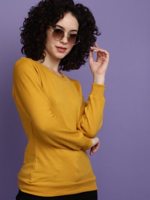 V-MART Solid Round Neck Casual Women Yellow Sweater