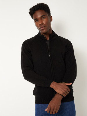 MAX Self Design Mandarin Neck Casual Men Black Sweater