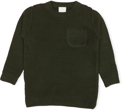 CHKOKKO Self Design Round Neck Casual Boys Green Sweater