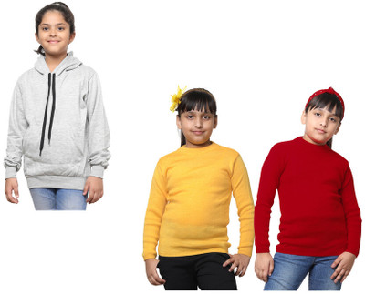 KAVYA Solid Round Neck Casual Girls Multicolor Sweater