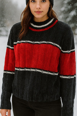 AAntiquee Solid Round Neck Casual Women Black Sweater