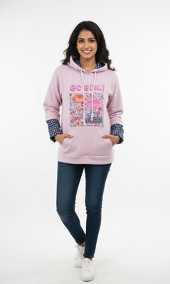 Aryans Design Den Floral Print Hooded Neck Casual Women Pink Sweater