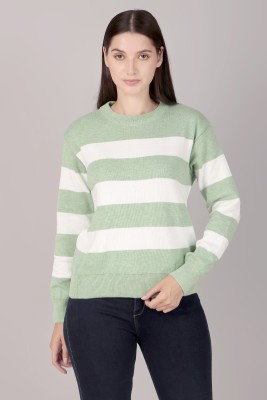 lewiston Striped Round Neck Casual Men Light Green Sweater