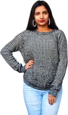 Preety World Houndstooth Round Neck Casual Women Black, White Sweater