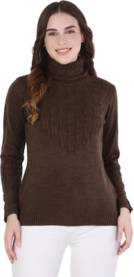 Knitco Self Design V Neck Casual Women Brown Sweater
