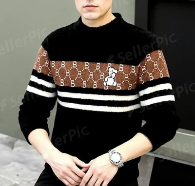 Ucollection Geometric Print Round Neck Casual Men Multicolor Sweater