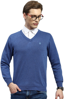 MONTE CARLO Self Design V Neck Casual Men Blue Sweater